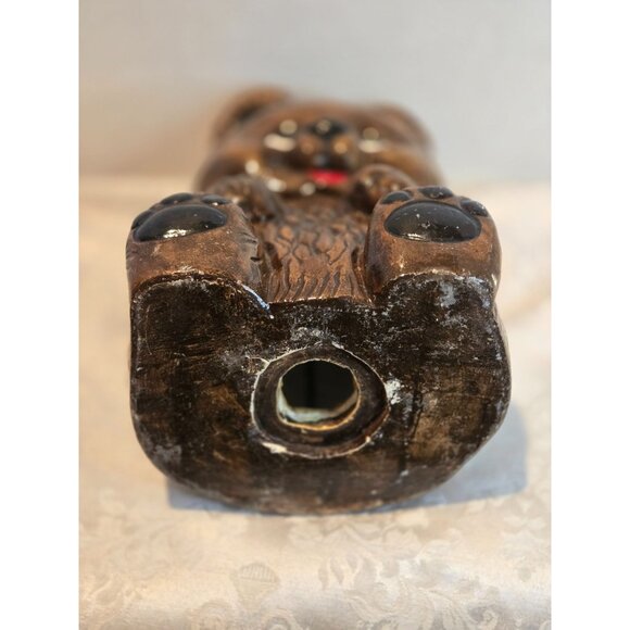 Vintage Brown Teddy Bear Ceramic Coin Bank 11.5” Hand Painted w Brown Eyes Super - Picture 5 of 7